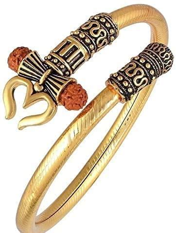 Trishul Damru OM Rudraksha Gold Plated Mahadev Bhakt Special Kada ...