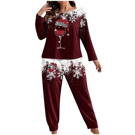 cocolona Womens Christmas Pajamas Plus Size Long Sleeve Tops and Jogger ...