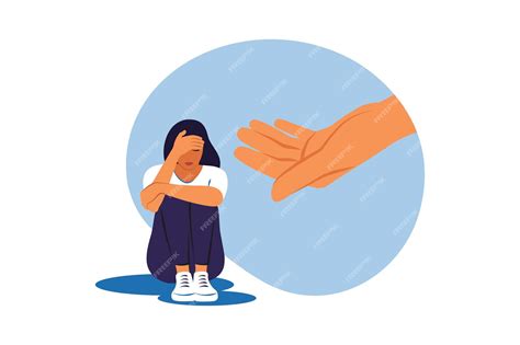 Premium Vector | Human hand helps depression girl hugging knees psychotherapy counseling and ... - what helps with depression