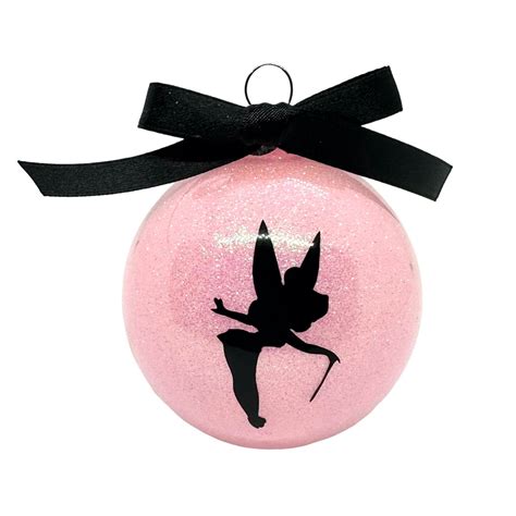 Christmas Round Glass Glitter Pink Tinker Bell Holiday Ornament Xmas ...