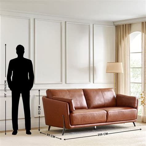 Buy Cinnamon Half Leather 3-Seater Sofa with Cushions - Tan from Home ...