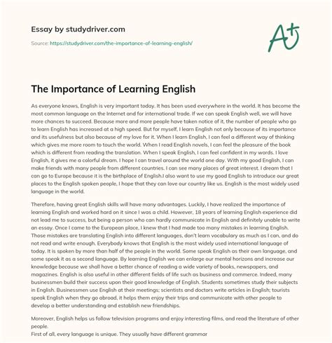 The Importance of Learning English - Free Essay Example | StudyDriver.com