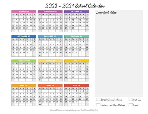 Free School Year Calendar