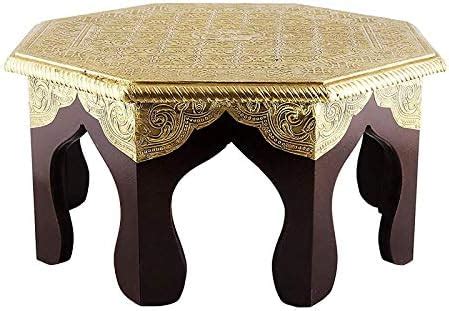 Mansi Enterprises Octagonal Shape Wood Chowki | Brass Work Pooja Bajot ...