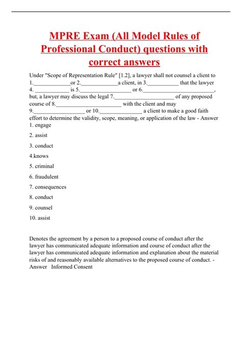 MPRE Exam (All Model Rules of Professional Conduct) questions with ...