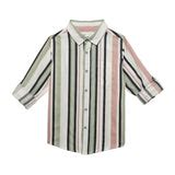 Kid Boys Collar Neck Roll Up Sleeve Stripes Shirt