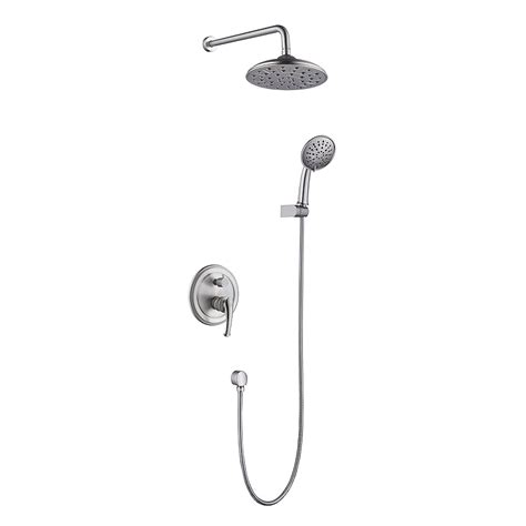 CASAINC Rain Brushed Nickel 8.3-in Built-In Shower Faucet System with 2 ...