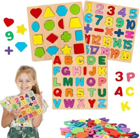 Kliffoo 3pcs Wooden Learning Educational Board for Kids, Puzzle Toys ...