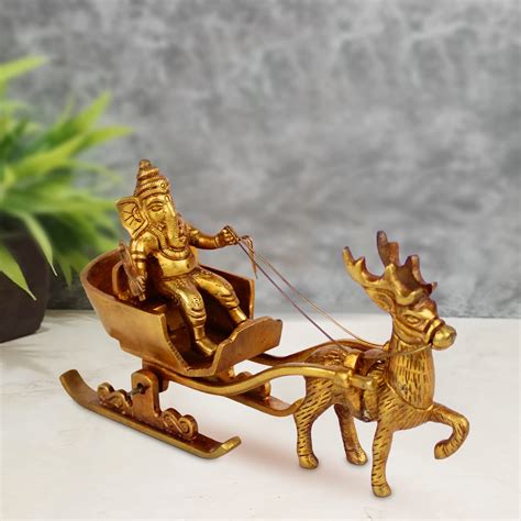 Artvarkobrass Ganesha Statue As Santa Pulled By Deer Brass Ganesh ...