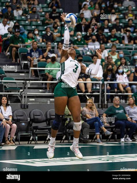 September 4, 2022 - Hawaii outside hitter Amber Igiede (3) serves the ...