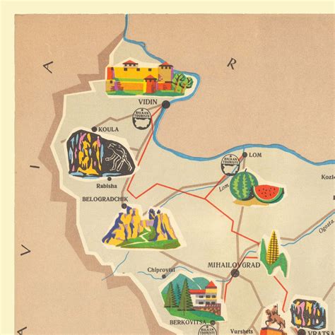 Bulgaria Tourist Map - Old Print of Bulgaria - Berkovista - Rousse - Silistra - Tolbouhin ...