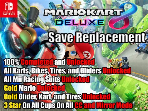 Buy Mario Kart 8 Deluxe Switch 100% Completed Unlocked Gold Mario 3 ...