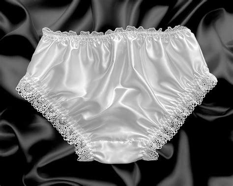 White Satin Frilly Lace Trim Sissy Panties Knicker Underwear Briefs ...