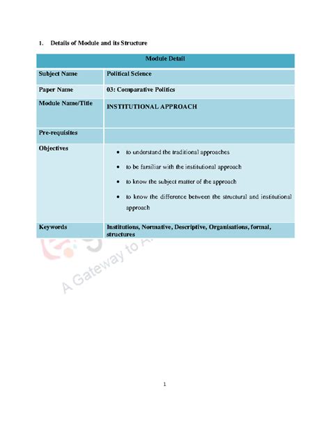 Comparative Politics: Analysis of the Institutional Approach (POL 03 ...