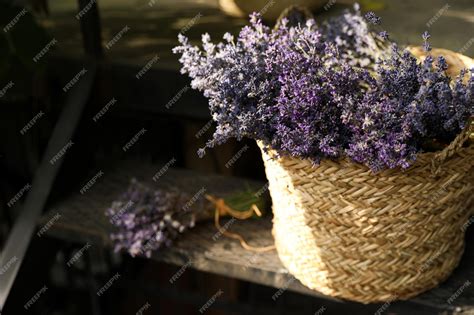 Premium Photo | Wicker basket with beautiful lavender flowers on metal ...