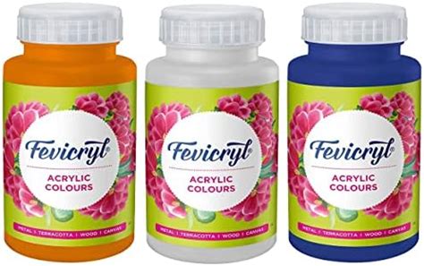 Fevicryl Arylic colors 500ml combo of Ultramarine, Orange, White | Art ...