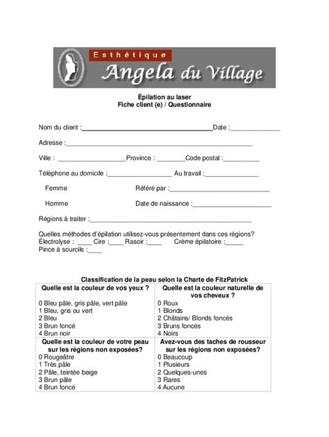 Remplissable En Ligne pilation au laser Fiche client (e ...