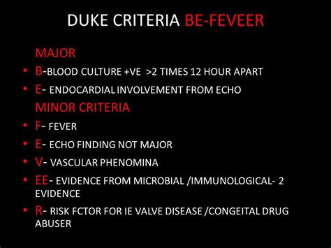 Duke Criteria for diagnosis of Bacterial endocarditis - Mnemonic