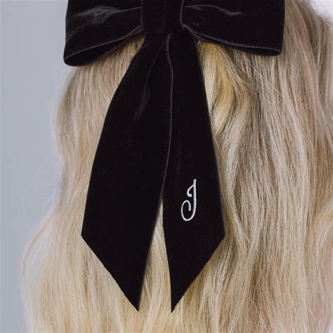 Initial Wide Velvet Bow Barrette -- Black – Jennifer Behr LLC