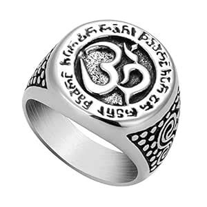 PieringJ Men Stainless Steel Rings Hinduism OM Symbol Yoga Om Mani ...