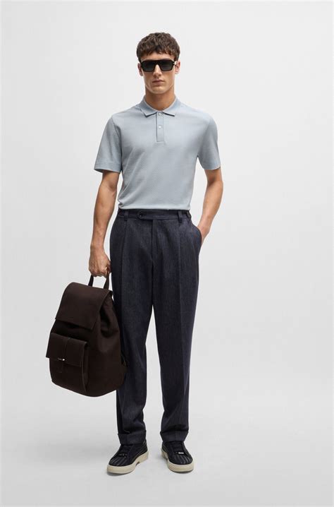 BOSS - Cotton-silk polo shirt with bubble structure - Light Blue