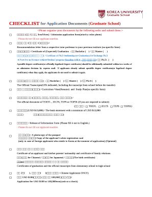 CHECKLIST for Application Documents (Graduate School) Doc Template ...