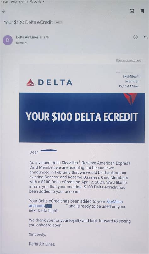 $100 ECredits, did you get yours? : r/delta