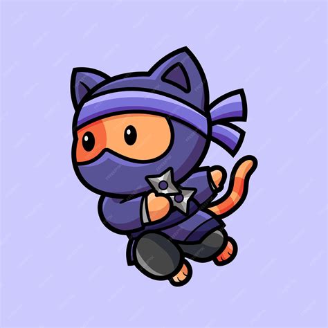 Premium Vector | Vector illustration of a cute cartoon ninja cat