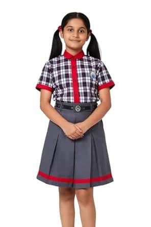 Girls School Uniform Set – Checked Half Sleeve Shirt with Grey Pleated ...