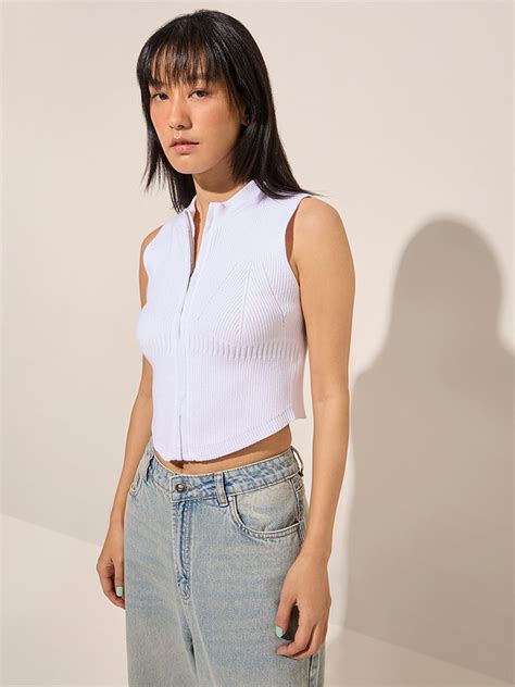 Buy Nuon White Ribbed Textured Top from Westside