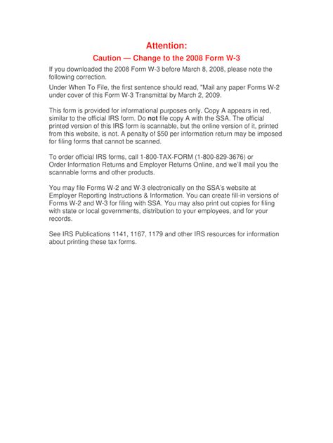 2008 Form IRS W-3 - Blank Fillable Template | Fill Out, Print ...
