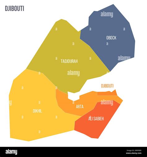 Djibouti political map of administrative divisions - regions. Colorful spectrum political map ...