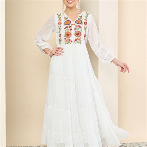 Antheaa Floral Embroidered Chiffon A-Line Maxi Dress – Antheaa Clothing
