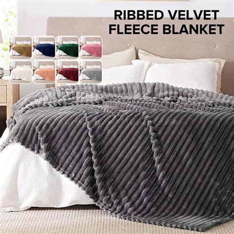 Thicker Queen Size Plain With Stripes Velvet Blanket Super Soft Fluffy ...