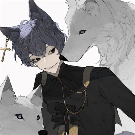 Download wallpaper 3415x3415 guy, ears, wolves, anime, art ipad pro 12. ...