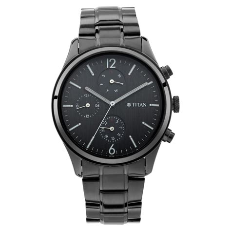 Titan Workwear Quartz Multifunction Black Dial Black Metal Strap Watch ...