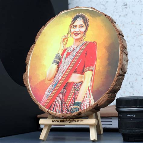 Digital Oil Painting Printed Wooden Slice Photo Frame – Mishti Gifts