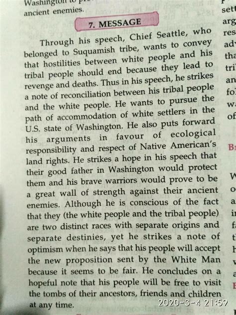 message of chief Seattle's speech in 200 words - Brainly.in