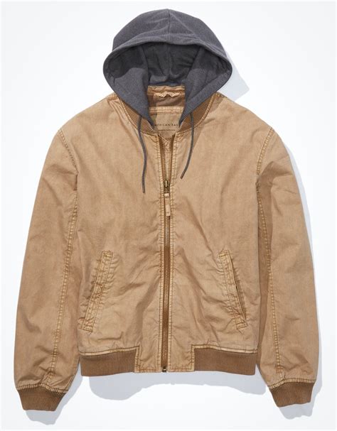 Buy American Eagle Men Brown Hooded Bomber Jacket Online - 630387