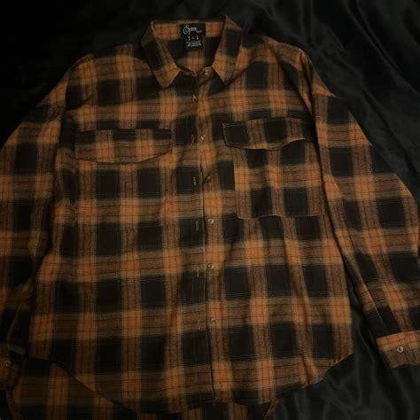 Orange and black flannel shirt #flannel Size large | Depop