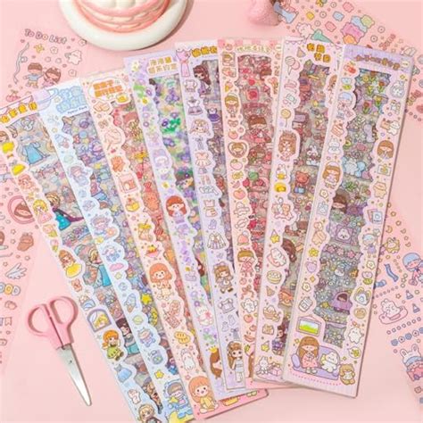 WELTOYi Cute Cartoon Theme Kawaii Stickers - 20 PET Sheets Cute Washi ...