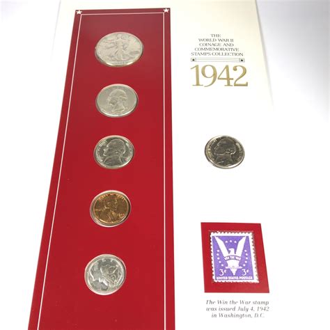 1942 Coin and Stamp Set Includes 4 Silver Coins *High Grade | Property Room
