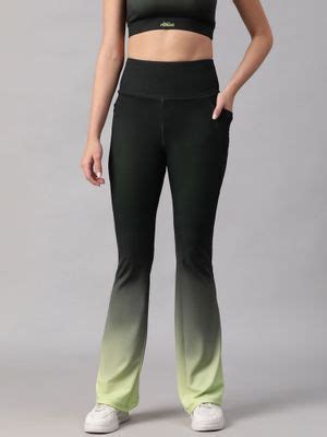 Buy Athlisis Women Green Mid Waist Fitness Ombre Flare Pants Online