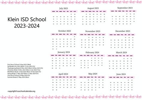 Klein School Calendar - US School Calendar