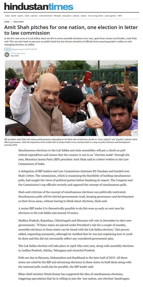 Amit Shah pitches for one nation, one election in letter to law ...