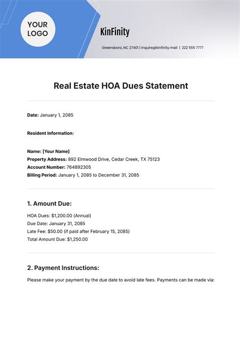 Free Real Estate HOA Dues Statement Template to Edit Online