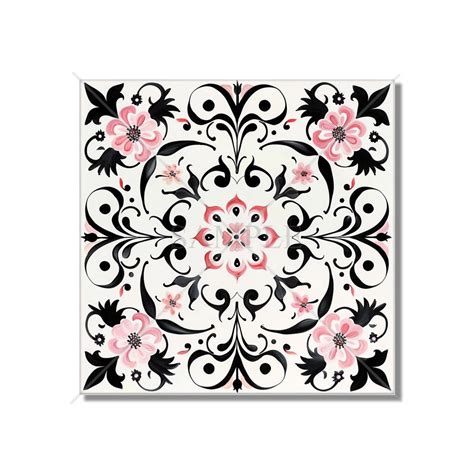 Pink and Black Floral Ceramic Tile - Floral Kitchen Backsplash Tile ...