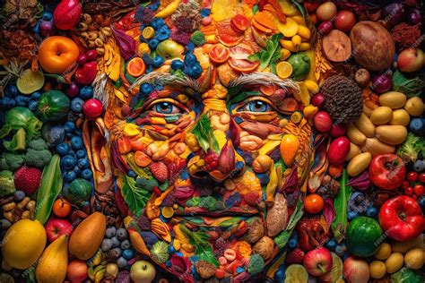 Premium Photo | A portrait of a man made of fruit