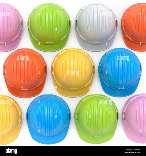 Set of safety helmets or hard caps on white background. 3d render and ...