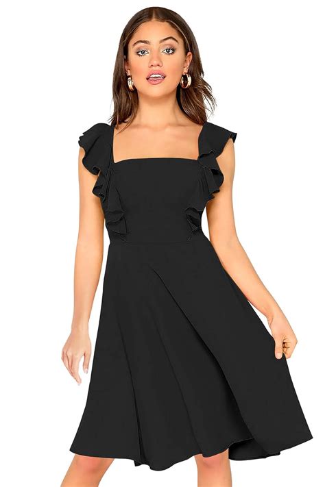 Buy ILLI LONDON Women's A-Line Knee Length Dress (IL D-300,400_Black ...